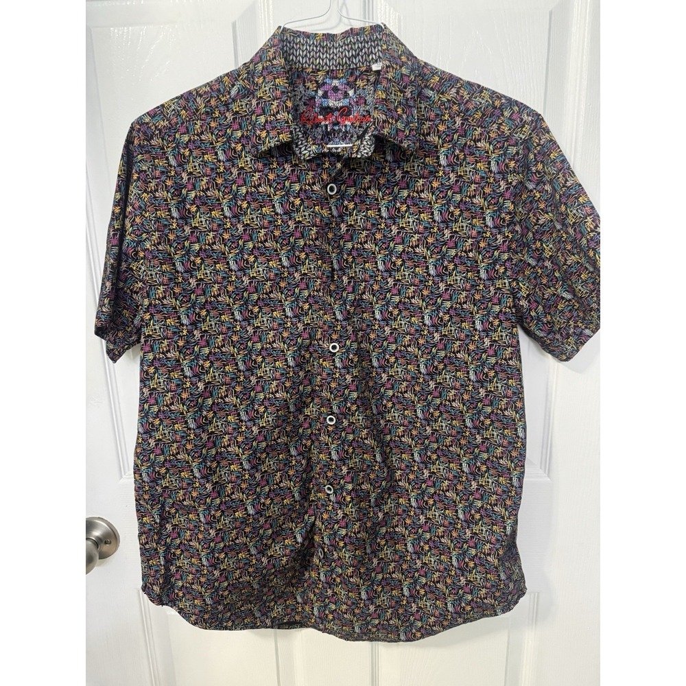 Robert Graham Men's M Short Sleeve Button Up Shirt Multicolor Abstract Scribble